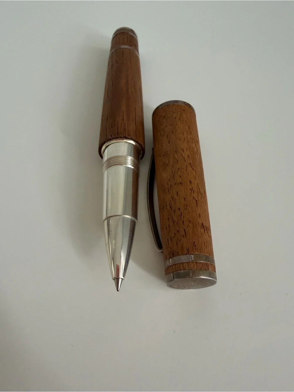 Wood & Metal Rollerball Pen - Brown and Silver
